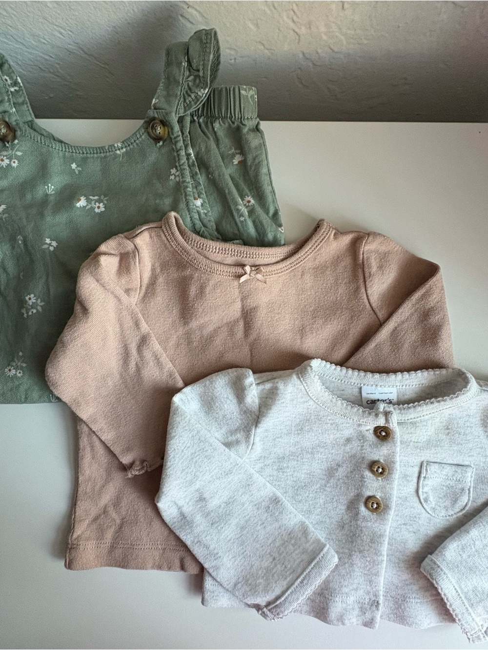 Carter's Three-Piece Girls Top Set - Sage, Blush, Cream